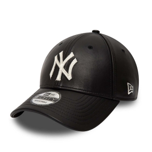 9forty New Era New York Yankees MLB Cuero Adjustable Gorras Negros | VAEKN-7430