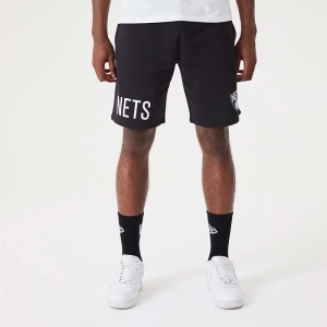 Bermudas New Era Brooklyn Nets NBA Wordmark Oversized Negros | IEJFX-5836