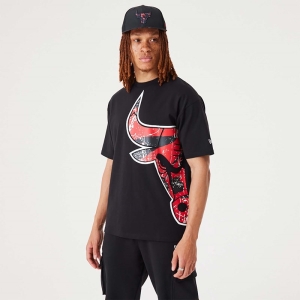 Camiseta New Era Chicago Bulls NBA Large Team Logo Oversized Negros | GVEFK-7064