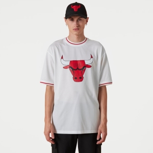 Camiseta New Era Chicago Bulls NBA Logo Oversized Mesh Blancos | OMDUI-2915