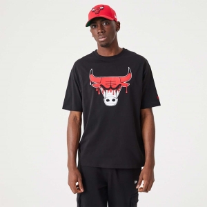 Camiseta New Era Chicago NBA Drip Logo Bulls Negros | CYRSP-9245