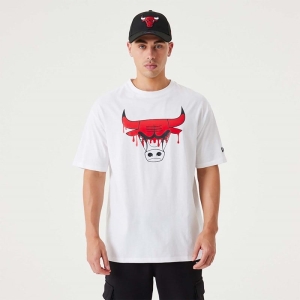 Camiseta New Era Chicago NBA Drip Logo Bulls Blancos | HRSIN-8346