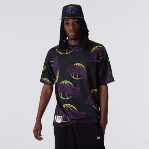 Camiseta New Era La Lakers All Over Print Neon Negros | YXHQN-0841