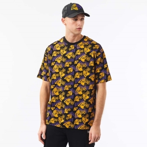 Camiseta New Era La Lakers Logo Print Oversized Negros | SUMDQ-6957