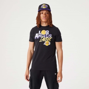 Camiseta New Era La Lakers NBA Infill Estampados Negros | FNOSH-8063