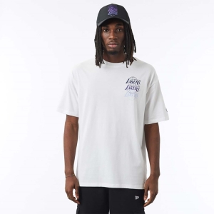 Camiseta New Era La Lakers NBA Stacked Oversized Blancos | GNZRB-5103