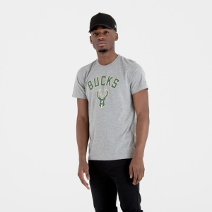 Camiseta New Era Milwaukee Bucks NBA Team Logo Grises | VCQRY-2143