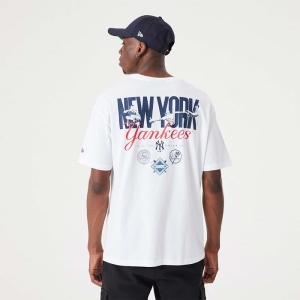Camiseta New Era New York Yankees MLB Back Print Oversized Blancos | HRLYM-0215