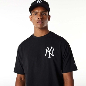 Camiseta New Era New York Yankees MLB Big Logo Oversized Negros | OBUIC-7638