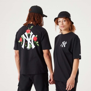 Camiseta New Era New York Yankees MLB Floral Estampados Oversized Negros | RNQIV-3956
