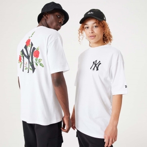 Camiseta New Era New York Yankees MLB Floral Estampados Oversized Blancos | XGNHA-4983