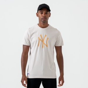 Camiseta New Era New York Yankees MLB Logo Creme | JSIUO-4157