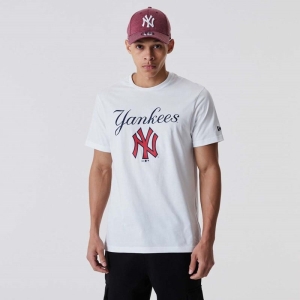 Camiseta New Era New York Yankees Script Blancos | YZFWU-7634