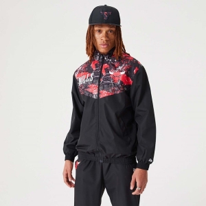Chaquetas New Era Chicago Bulls NBA All Over Print Pista Negros | EMDTO-3415