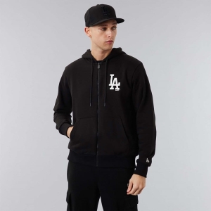 Sudadera Con Capucha New Era La Dodgers MLB League Essential Zip Negros | UJDEG-5692